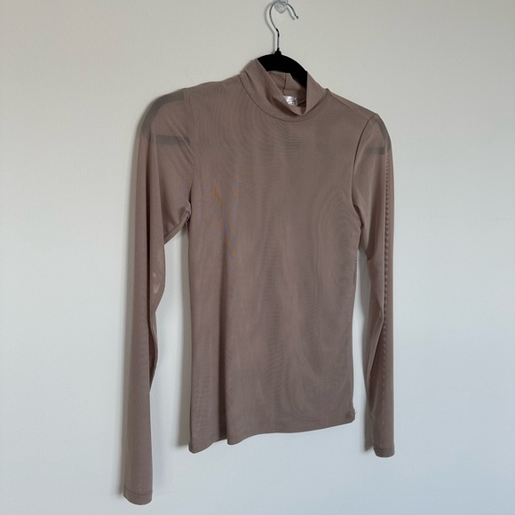 J For Justify Mock Neck Long Sleeve Mesh Shirt in Cream - Picture 2 of 5